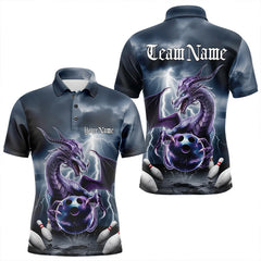 Maxcorners Custom Thunder Lightning Purple Dragon Bowling Polo Shirts For Men & Women, Bowling Team Uniform