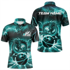 Maxcorners Custom Black And Blue Thunder Lightning Dragon Bowling Polo Shirts For Men & Women, Team Uniform
