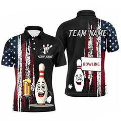 Maxcorners Custom Funny Beer Bowling Polo Shirts For Men, Yellow Bowling Team Bowling League Shirt