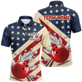 Maxcorners Vintage American Flag Custom Bowling Team Shirt For Men And Women, Retro Patriotic Bowling Jersey