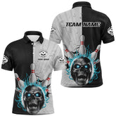 Maxcorners Blue Flame Custom Skull Bowling Shirt, Vintage Team Bowling Shirts For Men