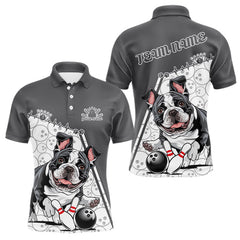 Maxcorners Custom Cute Funny French Bulldog Bowling Men Polo Shirt, Dog Lovers Bowling Shirt LM2512