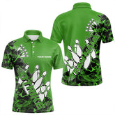 Maxcorners Custom Green Camo Strike Bowling Polo Shirts For Men, Strike Team Bowling League Shirt Shirt