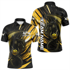 Maxcorners Black And Yellow Custom Dragon Bowling Team Polo Shirts For Men, Bowling League Shirt Lm243