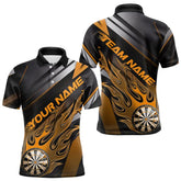Maxcorners Custom Black And Yellow Flame Dartboard Dart Team Polo Shirts For Men, Fire Dart Jerseys