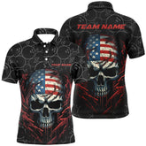 Maxcorners Custom American Flag Skull Bowling Shirts For Men, Patriotic Team Bowling Jerseys