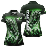 Maxcorners Green Lightning Custom Dragon Bowling Polo Shirts For Women, Bowling Tournament Team Uniform