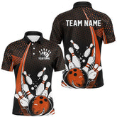 Maxcorners Custom Black And Orange Bowling Shirts For Men, Classic Retro Bowling Jerseys Bowlers Outfit LM1610