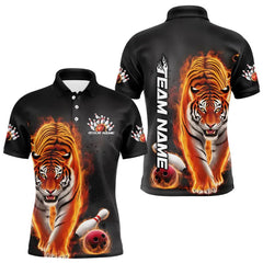 Maxcorners Custom Flame Tiger Bowling Polo Shirts For Men, Tiger Bowling Tournament Team Shirt