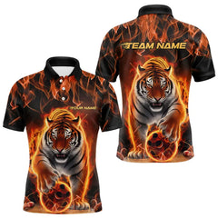 Maxcorners Custom Flame Tiger Bowling Team Polo Shirts For Men, Fire Bowling Jerseys Bowlers Outfit