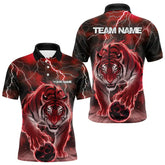 Maxcorners Red Thunder Lightning Custom Flame Tiger Bowling Polo Team Shirts For Men Bowlers Outfit