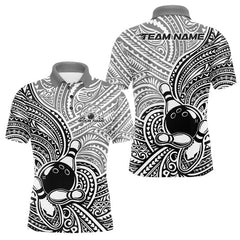 Maxcorners Custom Black And White Traditional Samoan Tribal Polynesian Pattern Bowling Men Shirt
