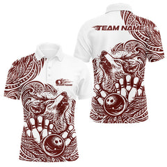 Maxcorners Custom Burgundy Tribal Pattern Maori Style Wolf Bowling Team Men Polo Shirts