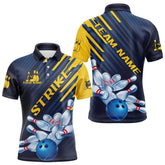 Maxcorners Custom Blue And Yellow Bowling Jerseys, Bowling Team Polo Shirts For Men Bowling Tournament