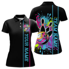 Maxcorners Custom Colorful Bowling Polo Shirts Splatter Bowling Team Shirt Bowler Outfit
