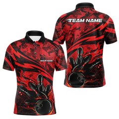 Maxcorners Custom Red Camo Flame Bowling Men Polo Shirts, Camouflage Bowling Team Jerseys TU2912