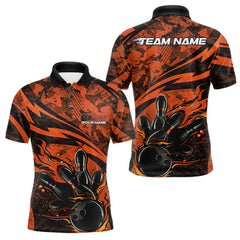 Maxcorners Custom Orange Camo Flame Bowling Men Polo Shirts, Camouflage Bowling Team Jerseys TU2912