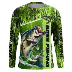 Maxcorners Custom Green Camo Bass Long Sleeve Tournament Fishing Shirts, Bass Fishing Jerseys LM2408