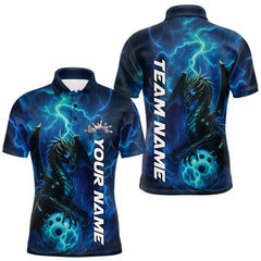 Maxcorners Custom Blue Thunder Lightning Bowling Team Men Polo Shirt, Dragon Bowling Jerseys LM0412