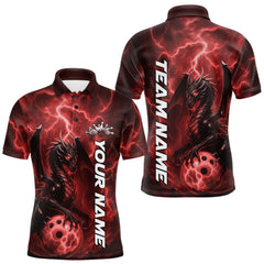 Maxcorners Custom Red Thunder Lightning Bowling Team Men Polo Shirt, Dragon Bowling Jerseys LM0412