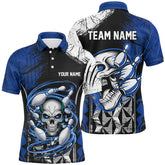 Maxcorners Blue And Black Custom Skull Bowling Shirts Bowling Polo Shirts For Men Bowling Uniform