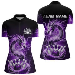 Maxcorners Black And Purple Thunder Lightning Dragon Bowling Polo Shirts For Men Bowling Jerseys