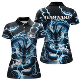 Maxcorners Custom Black And Blue Thunder Lightning Dragon Bowling Team Polo Shirts For Women