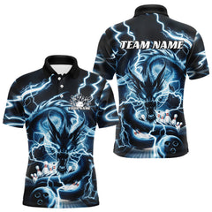 Maxcorners Custom Black And Blue Thunder Lightning Dragon Bowling Team Polo Shirts For Men Bowler Shirt