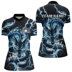 Maxcorners Custom Black And Blue Thunder Lightning Dragon Bowling Team Polo Shirts For Women