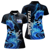 Maxcorners Custom Black And Blue Thunder Lightning Dragon Bowling Polo Shirts For Women, Team Uniform