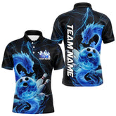 Maxcorners Custom Black And Blue Thunder Lightning Dragon Bowling Polo Shirts For Men, Team Uniform