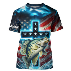 Maxcorners Custom Faith Crappie Patriotic Tournament Fishing T Shirt, Crappie Fishing Jersey MT2108