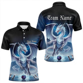 Maxcorners Custom Blue Ice Dragon Bowling Polo Shirts For Men And Women, Dragon Bowling League Shirt