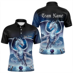 Maxcorners Custom Blue Ice Dragon Bowling Polo Shirts For Men And Women, Dragon Bowling League Shirt