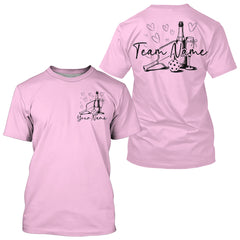 Maxcorners Custom Light Pink Pickleball T-Shirts For Men, Pickleball And Wine Lovers Uniform LM0803