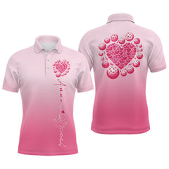 Maxcorners Custom Pink Heart Pickleball Polo Shirts For Men, Valentines Pickleball Couple Shirts