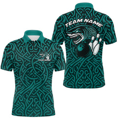 Maxcorners Custom Blue Tribal Shark Bowling Team Men Polo Shirt, Shark Bowling Tournament Shirt LM2711