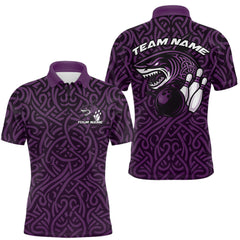 Maxcorners Custom Purple Tribal Shark Bowling Team Men Polo Shirt, Shark Bowling Tournament Shirt LM2711