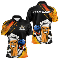 Maxcorners Custom Black And Yellow Funny Bowling And Beer Jerseys, Bowling Team Men Polo Shirts LM0803