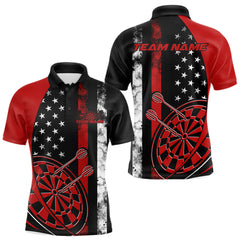 Maxcorners Custom Red Thin Line US Flag Patriotic Dartboard Dart Men Polo Team Shirts, Dart Jerseys TU1208