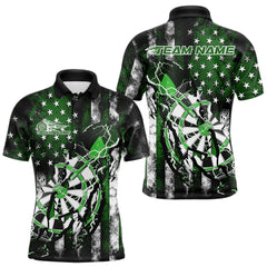 Maxcorners Custom Green Thunder Lightning Patriotic Dart Team Polo Shirts For Men, Dart Jerseys TU1208