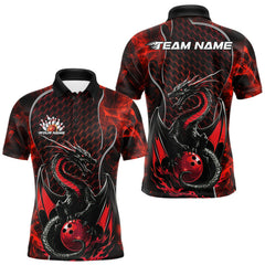 Maxcorners Custom Black And Red Fire Flame Dragon Bowling Polo Shirt For Men, Dragon Bowling Jersey LM1809