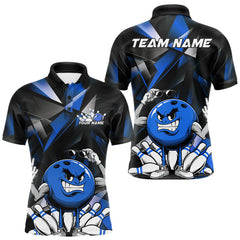 Maxcorners Black And Blue Custom Funny Bowling Team Polo Shirts For Men, Bowling Jerseys LM2206
