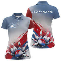 Maxcorners Custom Red, White And Blue Patriotic Bowling Polo Shirts For Men, Bowling League Shirt LM2707