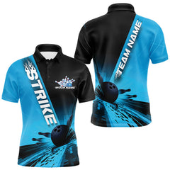 Maxcorners Custom Black And Blue Strike Bowling Polo Shirts For Men, Bowling Team Uniform LM2707