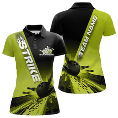 Maxcorners Custom Black And Green Strike Bowling Polo Shirts For Men, Bowling Team Uniform LM2707