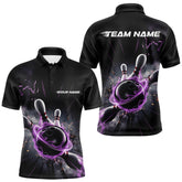 Maxcorners Custom Galaxy Purple Flame Bowling Polo Shirt For Men, Bowling League Team Uniform LM2707