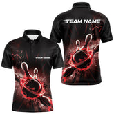 Maxcorners Custom Galaxy Red Flame Bowling Polo Shirt For Men, Bowling League Team Uniform LM2707