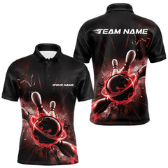 Maxcorners Custom Galaxy Red Flame Bowling Polo Shirt For Men, Bowling League Team Uniform LM2707