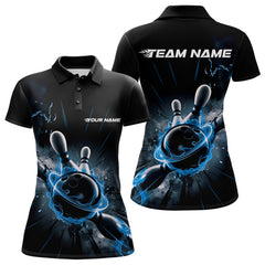 Maxcorners Custom Galaxy Blue Flame Bowling Polo Shirt For Men, Bowling League Team Uniform LM2707